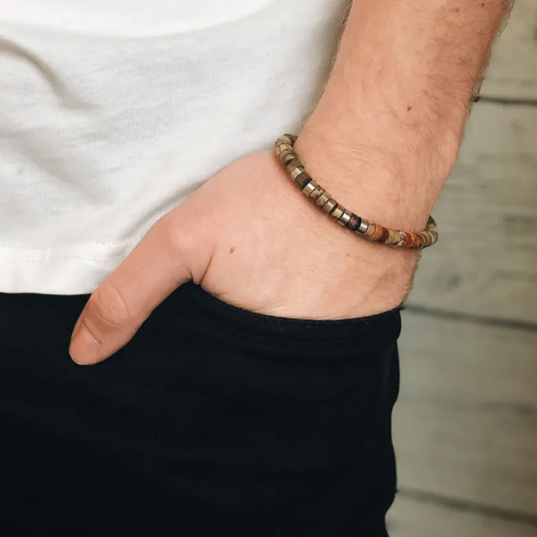 By Billgren Armband jaspis, stål, brun/röd – 8212
