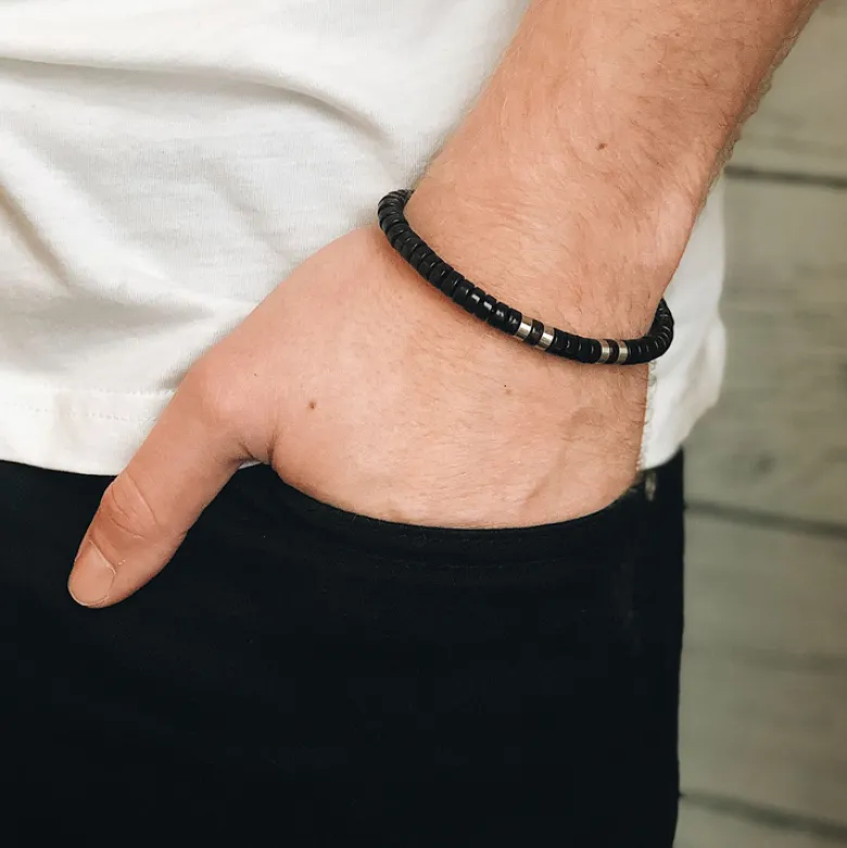 By Billgren Armband, kokosnöt, svart/brun/stål – 8191