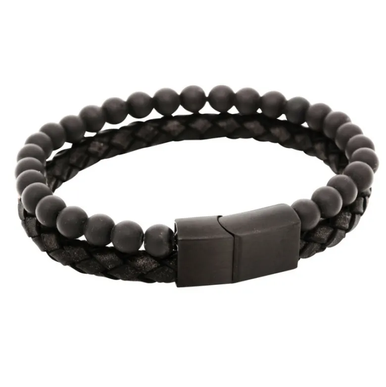 By Billgren Armband, Läder/Onyx, svart – 8147