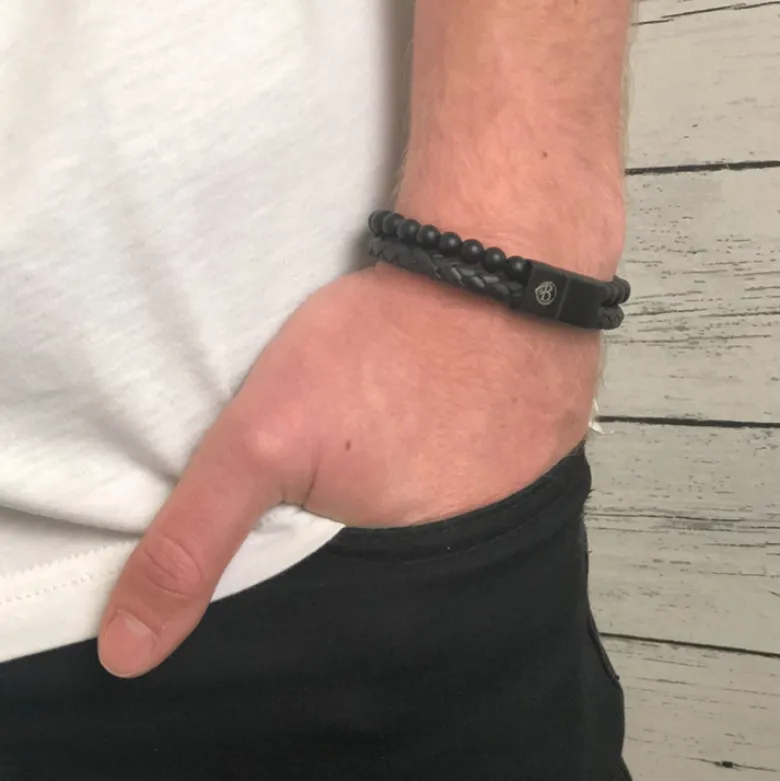 By Billgren Armband, Läder/Onyx, svart – 8147
