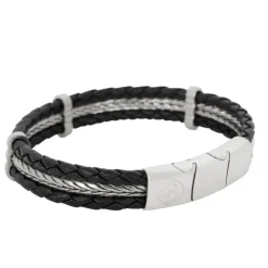 By Billgren Armband Stål och Läder Svart