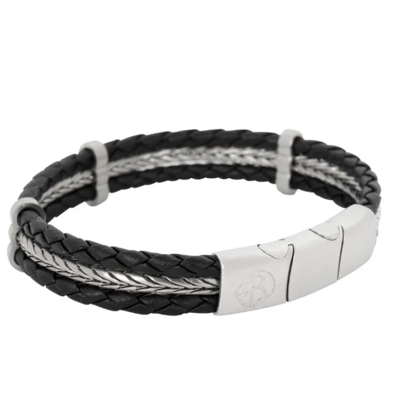 By Billgren Armband Stål och Läder Svart