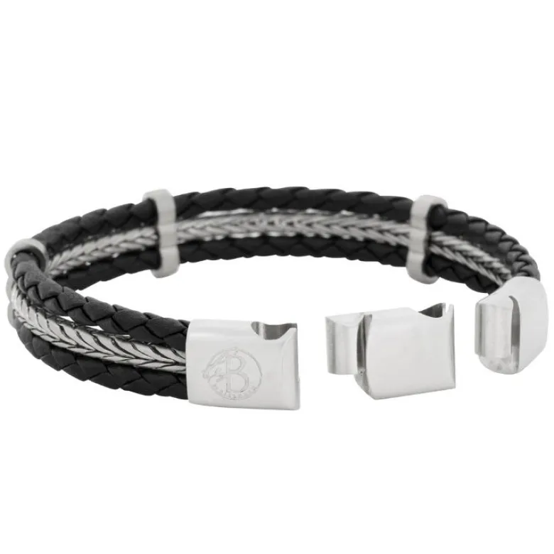 By Billgren Armband Stål och Läder Svart