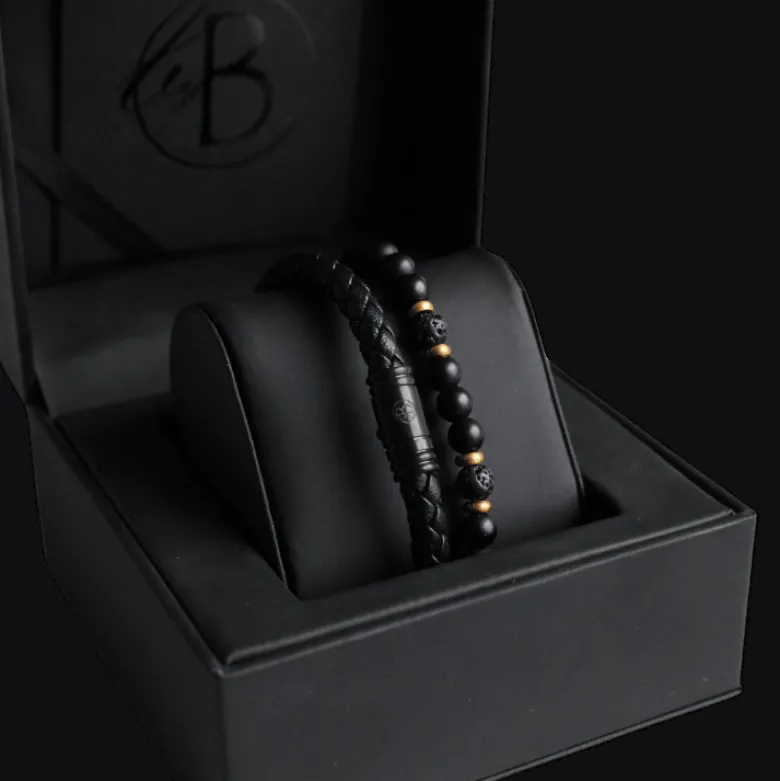 By Billgren Armbandsset, beads/läder, svart/guld – 8125-8161