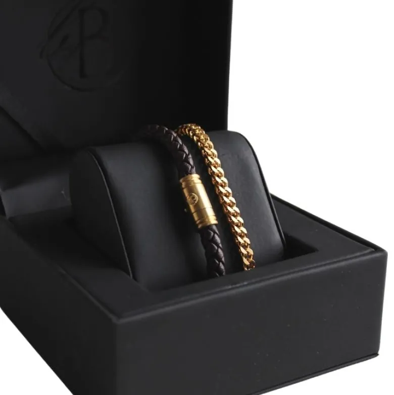 By Billgren Armbandsset, läder/stål Brun/guld – 8133-8156