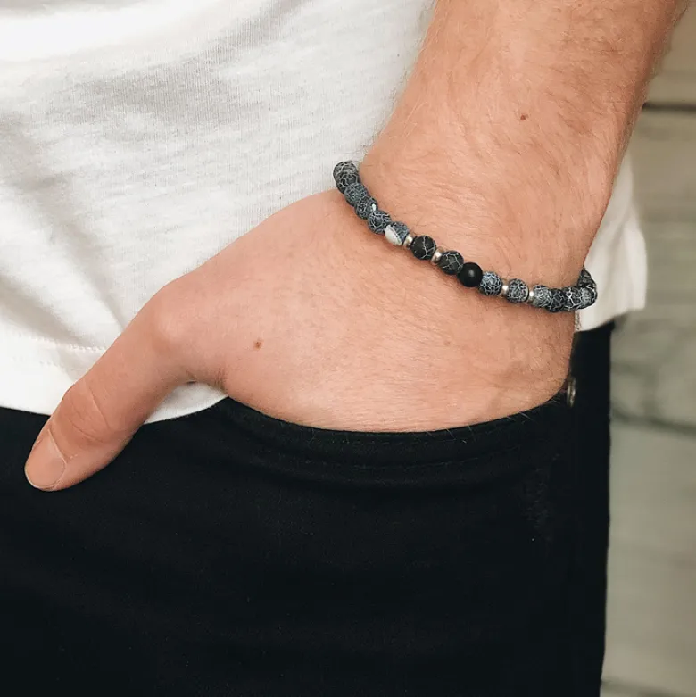 By Billgren Beadsarmband, Agat + Onyx, blå/svart – 8158
