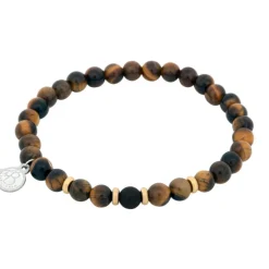 By Billgren Beadsarmband, Tigeröga + Onyx, brun/svart/guld – 8162