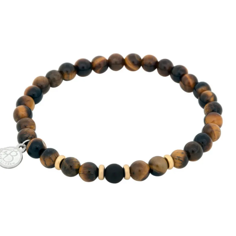 By Billgren Beadsarmband, Tigeröga + Onyx, brun/svart/guld – 8162