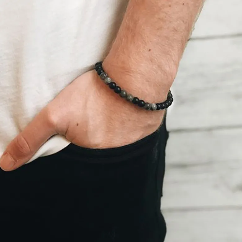 By Billgren Beadsarmband, Jaspis + Onyx, grå/svart – 8137