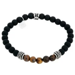 By Billgren Beadsarmband, svart/brunt, Tigeröga, Onyx – 8954