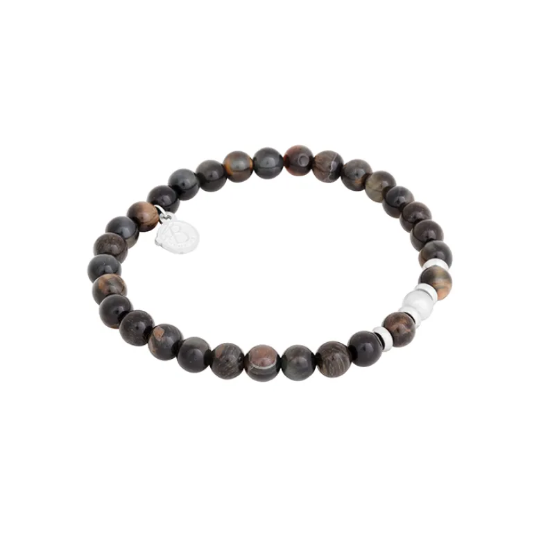 By Billgren Beadsarmband, tigeröga + stål, svart – 8214