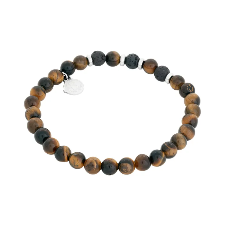 By Billgren Beadsarmband, tigeröga, lavasten, stål – 8227