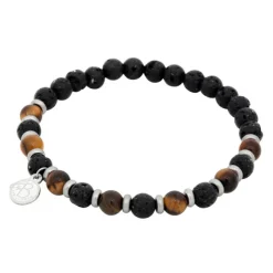 By Billgren Beadsarmband, Tigeröga + lavasten, brun/svart – 8160