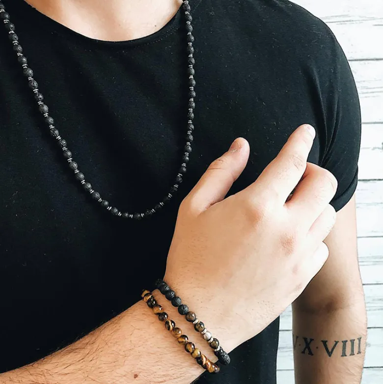 By Billgren Halsband, beads, lavasten – 9141