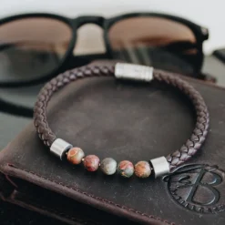 By Billgren Läderarmband, dubbel, brun/grå – 8216