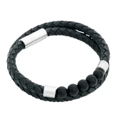 By Billgren Läderarmband, dubbel/beads, svart/charcoal – 8193