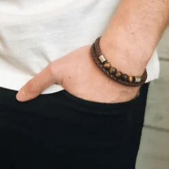 By Billgren Läderarmband dubbel/beads, brun/hazel – 8194