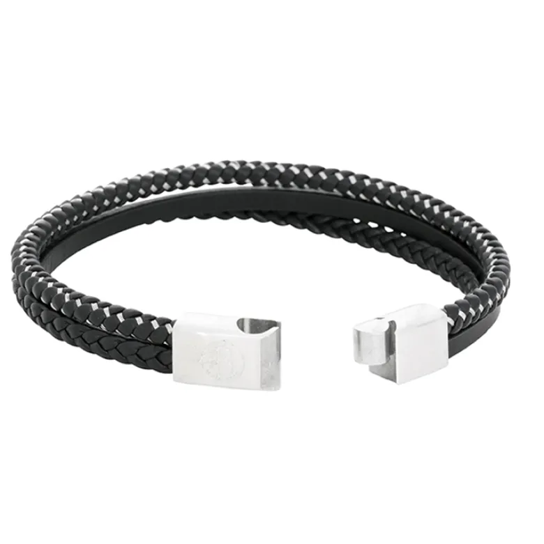 By Billgren Läderarmband, dubbel, stål/svart – 8219