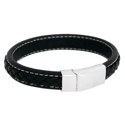 By Billgren Läderarmband, Flätat med lås i stål, svart – 8931