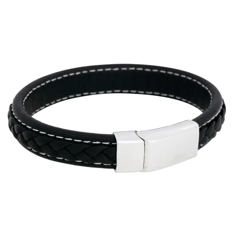 By Billgren Läderarmband, Flätat med lås i stål, svart – 8931