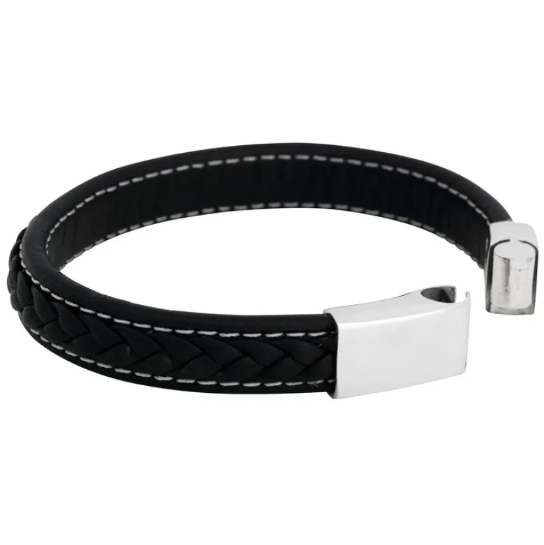 By Billgren Läderarmband, Flätat med lås i stål, svart – 8931