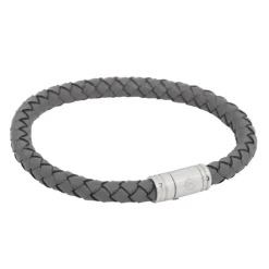 By Billgren Läderarmband, Flätat med lås i stål, grått – 8129