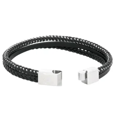 By Billgren Läderarmband, flätat/plain, svart – 8185