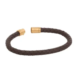 By Billgren Läderarmband Flätat med lås i stål Brun/Guld – 8133
