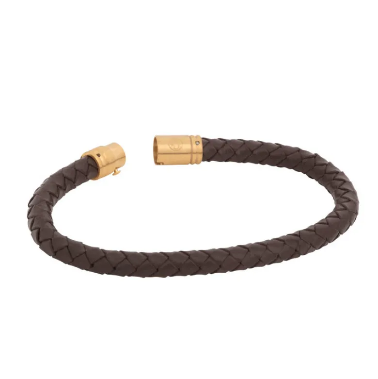 By Billgren Läderarmband Flätat med lås i stål Brun/Guld – 8133