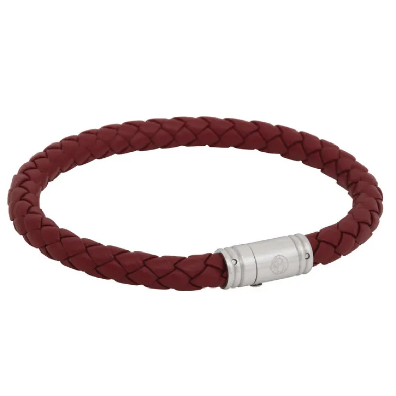 By Billgren Läderarmband, Flätat med lås i stål, Röd – 8131
