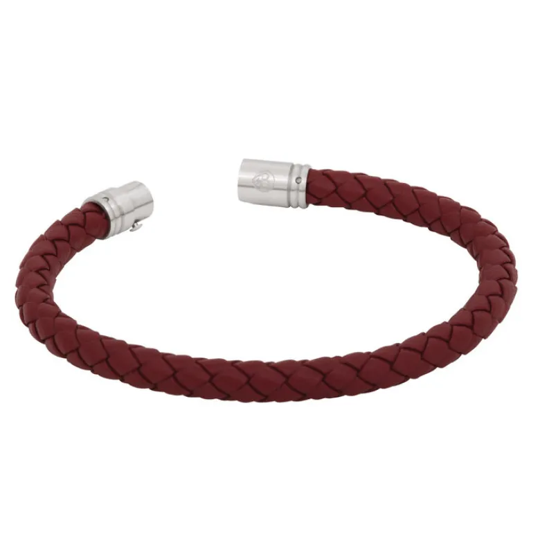 By Billgren Läderarmband, Flätat med lås i stål, Röd – 8131