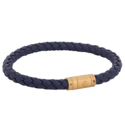 By Billgren Läderarmband, Flätat med lås i stål, blå/guld – 8134