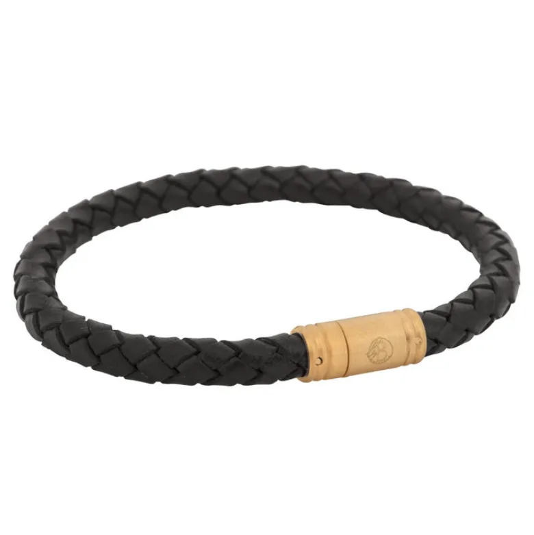 By Billgren Läderarmband Flätat med lås i stål Svart/Guld – 8132