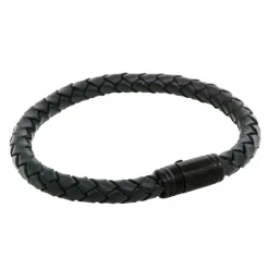 By Billgren Läderarmband Flätat med svart lås i stål – 8125
