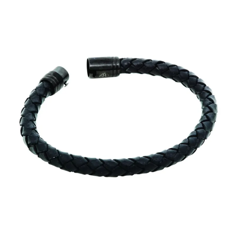 By Billgren Läderarmband Flätat med svart lås i stål – 8125