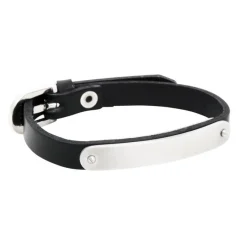 By Billgren Läderarmband, gravyr, stålbricka, svart – 8104