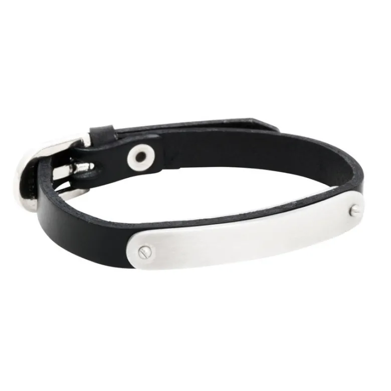 By Billgren Läderarmband, gravyr, stålbricka, svart – 8104