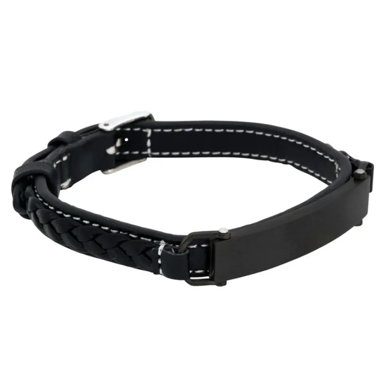 By Billgren Läderarmband, Graverbar stålbricka, Svart – 8975