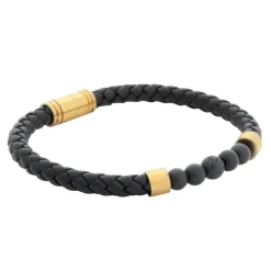 By Billgren Läderarmband/beads, Svart/Guld – 8186