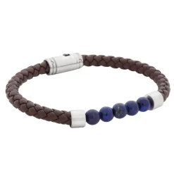 By Billgren Läderarmband/Beads, Brun/Blå – 8189