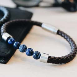 By Billgren Läderarmband/Beads, Brun/Blå – 8189
