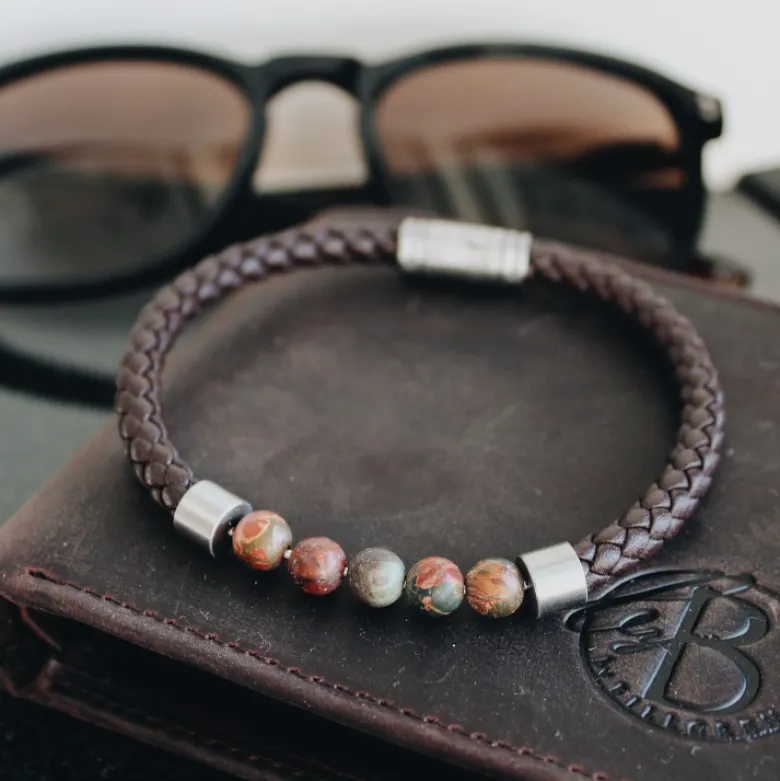 By Billgren Läderarmband/Beads, Brun/Blå – 8189