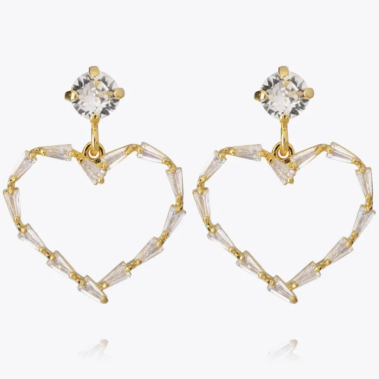 Caroline Svedbom Baguette Heart Örhängen/ Crystal (Guld)
