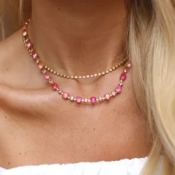 Caroline Svedbom Calanthe Halsband/ Coral Combo (Rhodium)