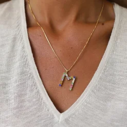 Caroline Svedbom Letter Halsband M / Rainbow Combo (Rhodium)