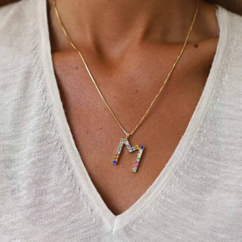 Caroline Svedbom Letter Halsband M / Rainbow Combo (Rhodium)