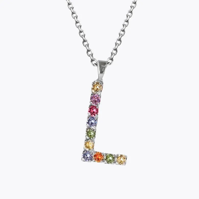Caroline Svedbom Letter Halsband L / Rainbow Combo (Rhodium)