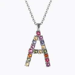 Caroline Svedbom Letter Halsband A / Rainbow Combo (Rhodium)