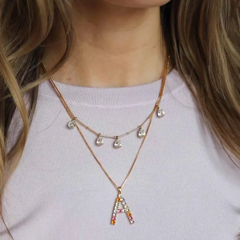 Caroline Svedbom Letter Halsband A / Rainbow Combo (Rhodium)