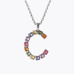 Caroline Svedbom Letter Halsband C / Rainbow Combo (Rhodium)